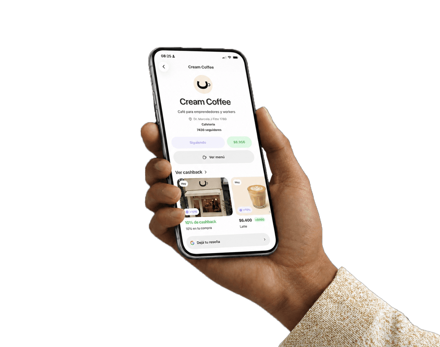 Cliente usando el perfil de un comercio en la app de Tapso