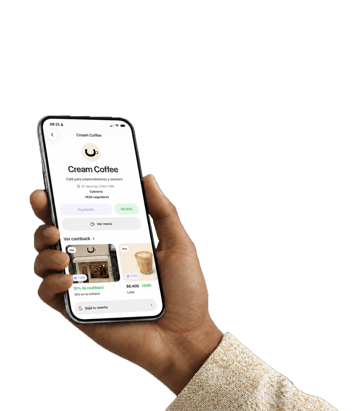 Cliente usando el perfil de un comercio en la app de Tapso